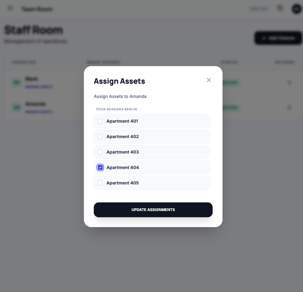 AuditStay asset assignment and cleaner setup